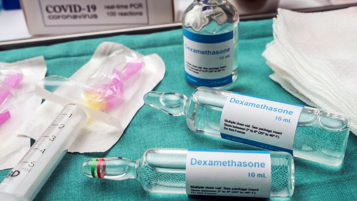 vials of dexamethasone on a bench