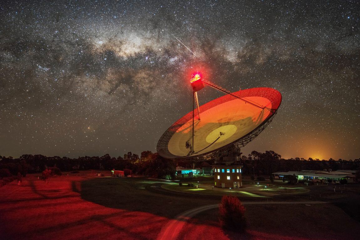 Dish telescope at night