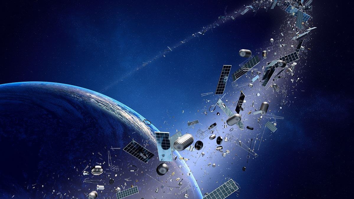 Space junk orbiting around earth - Conceptual of pollution around our planet