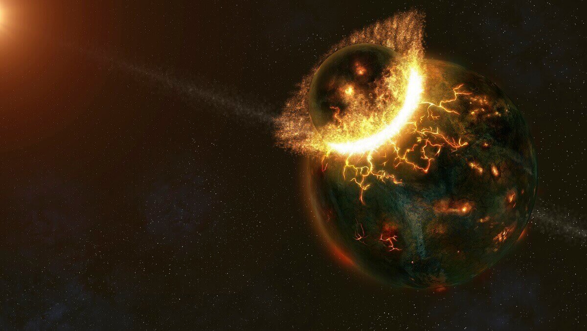 Artist's impression of two planets colliding