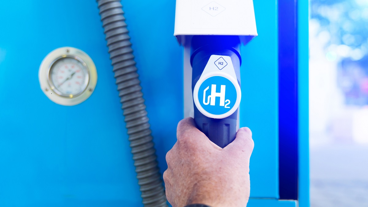 Hydrogen logo on gas stations fuel dispenser.
