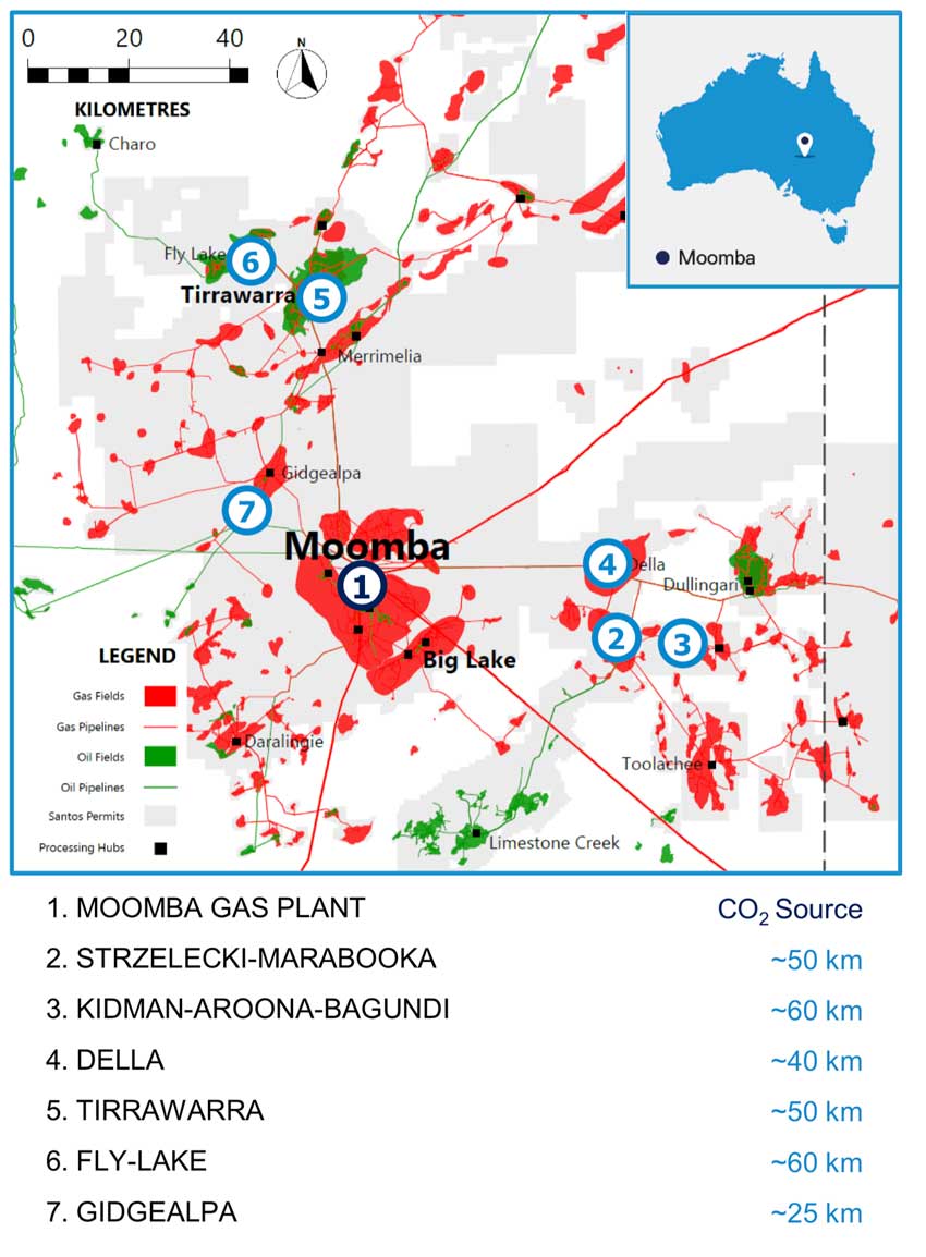 Carbon capture map: moomba gas plant and surrounding area