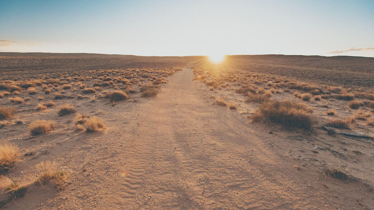sandy soil desert with sunrise