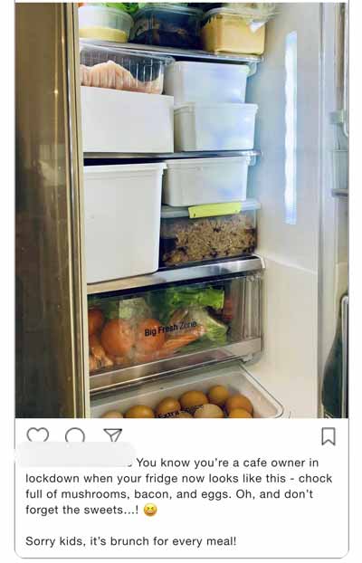 Social media post about auckland lockdown food in fridge