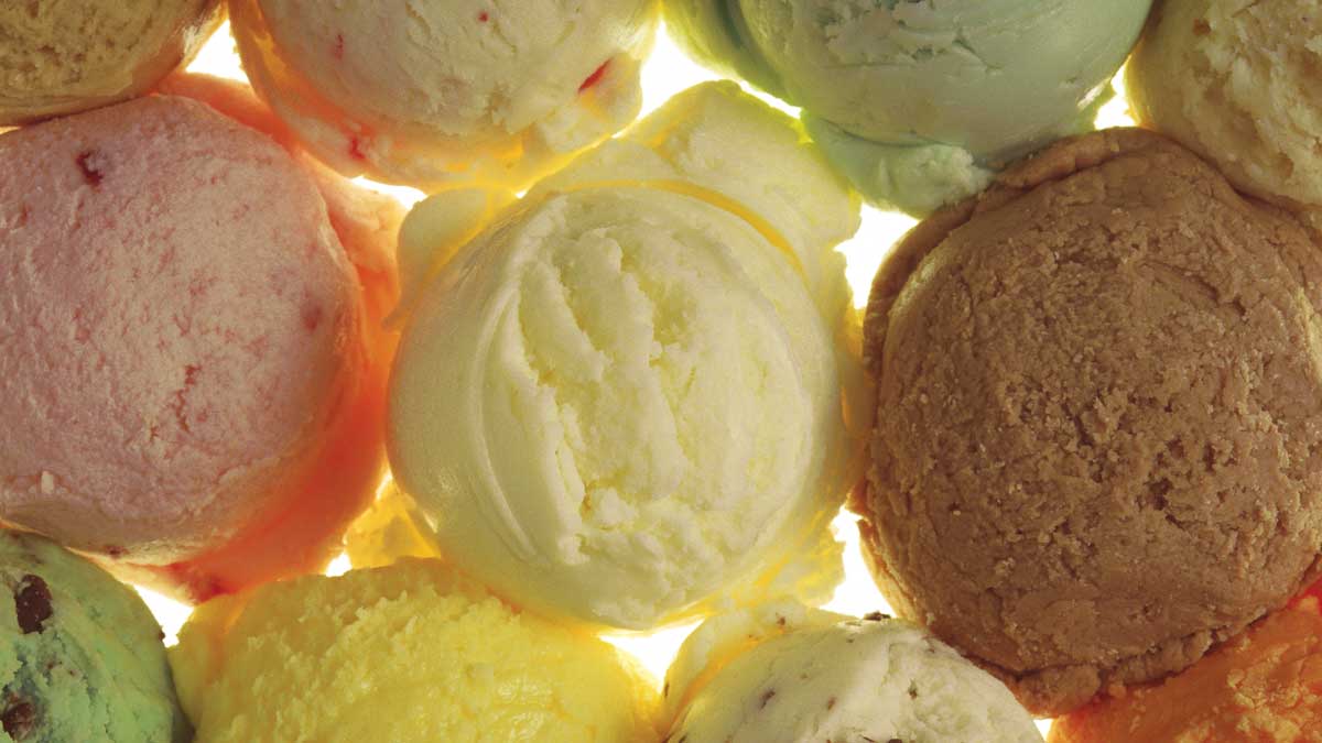 scoops of different flavours of ice cream