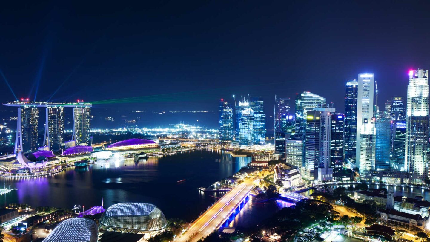 photograph of harbour in Singapore at night