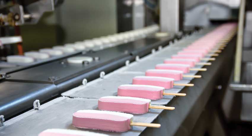 Ice cream poles on a production line