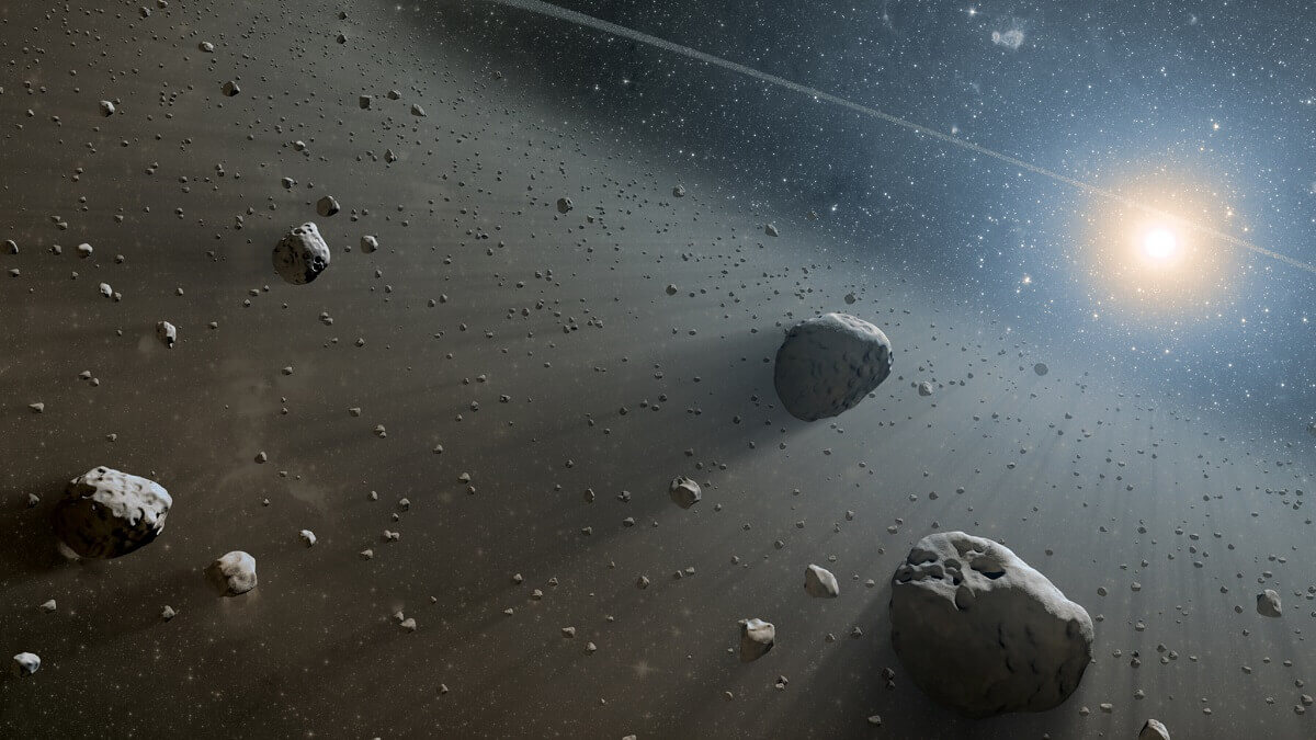 Asteroids with star in background