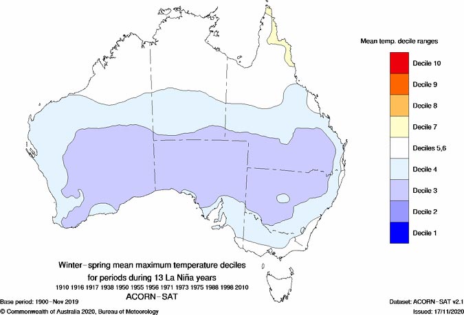 Map of maximum temperatures in australia in la nina years