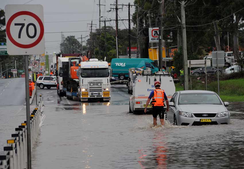 Flooded street in sydney during la nina 2012