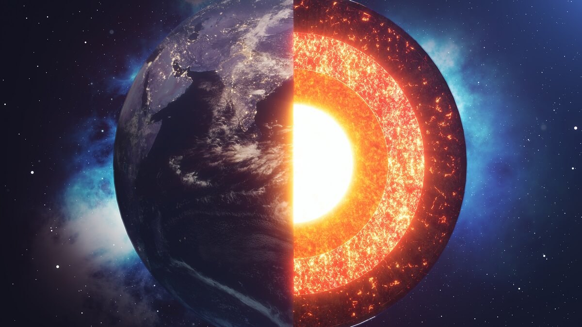 Artist's impression of inside of the Earth showing many layers down to the core
