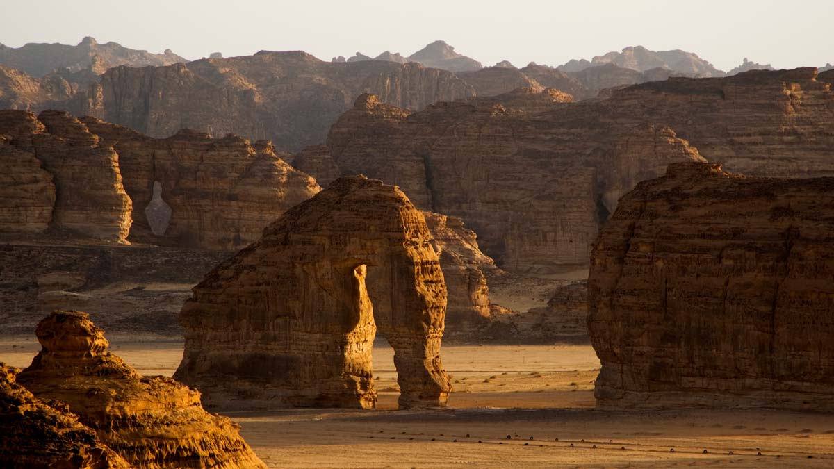 elephant like rock formation in desert near al-ula oasis