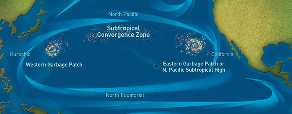 Map of plastic pollution in pacific ocean