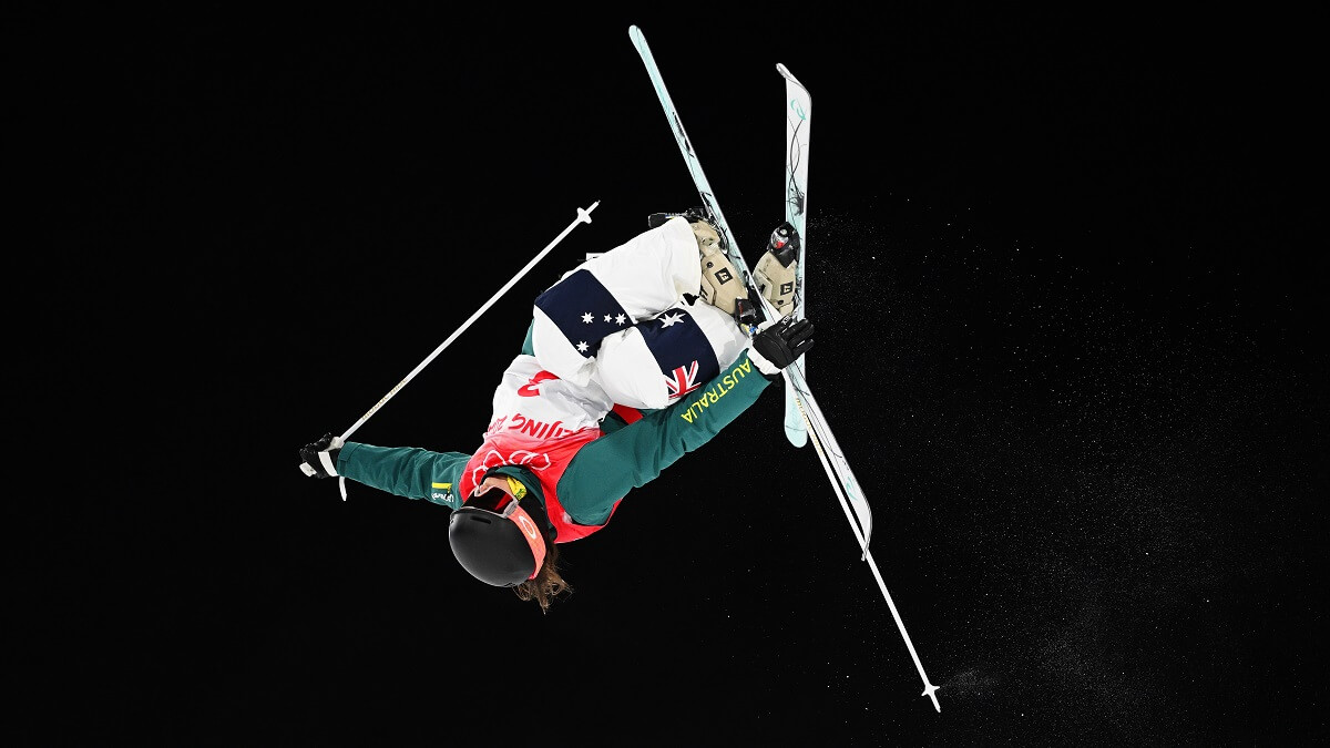 Freestyle skier in midair