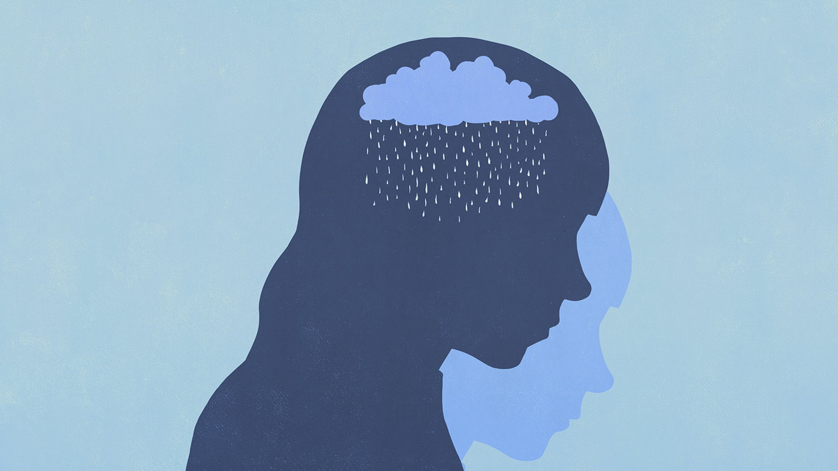 sadness concept a silhouette of a person with a raincloud in their head