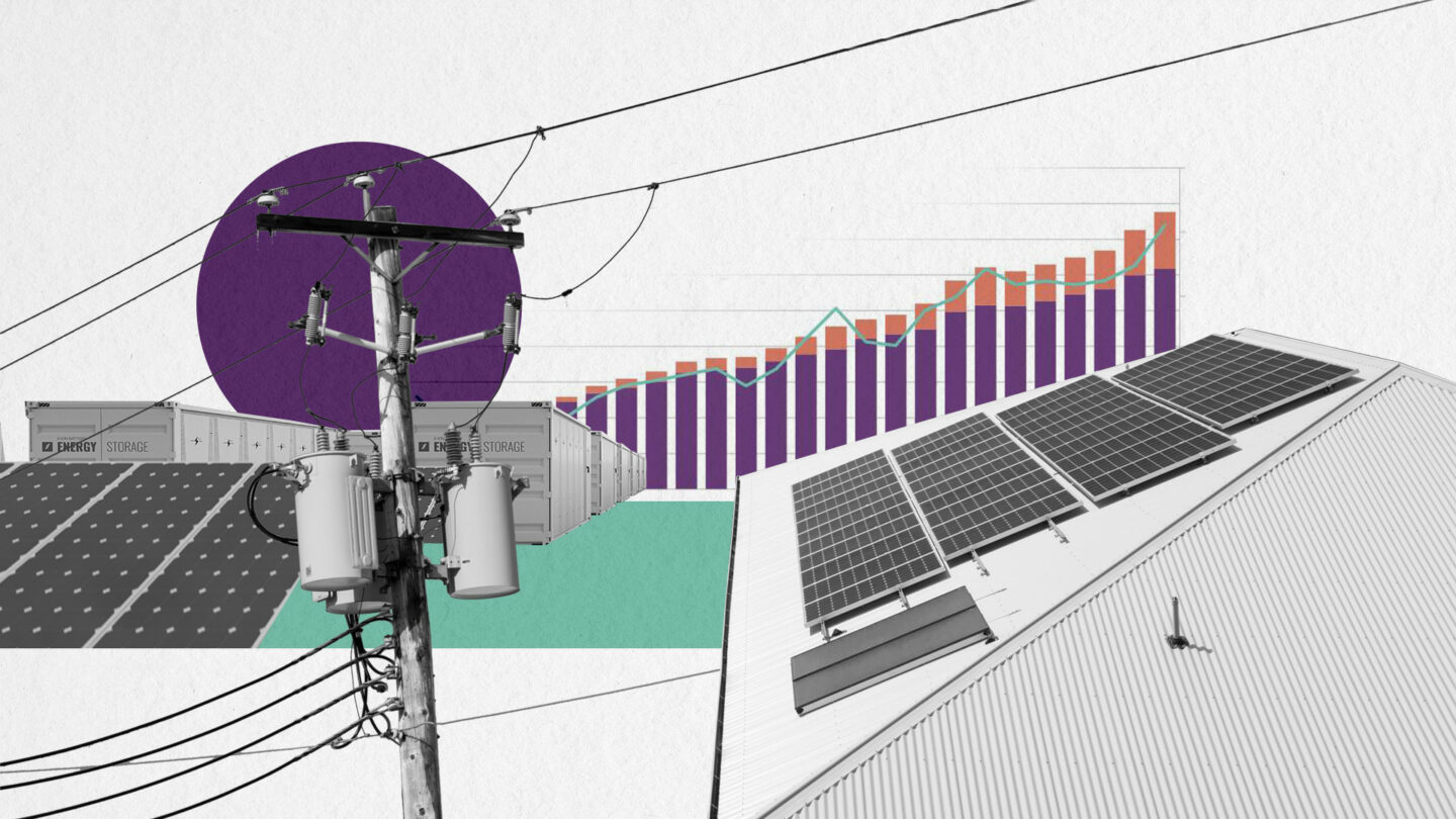 solar power curtailment concept solar panels power line large batteries