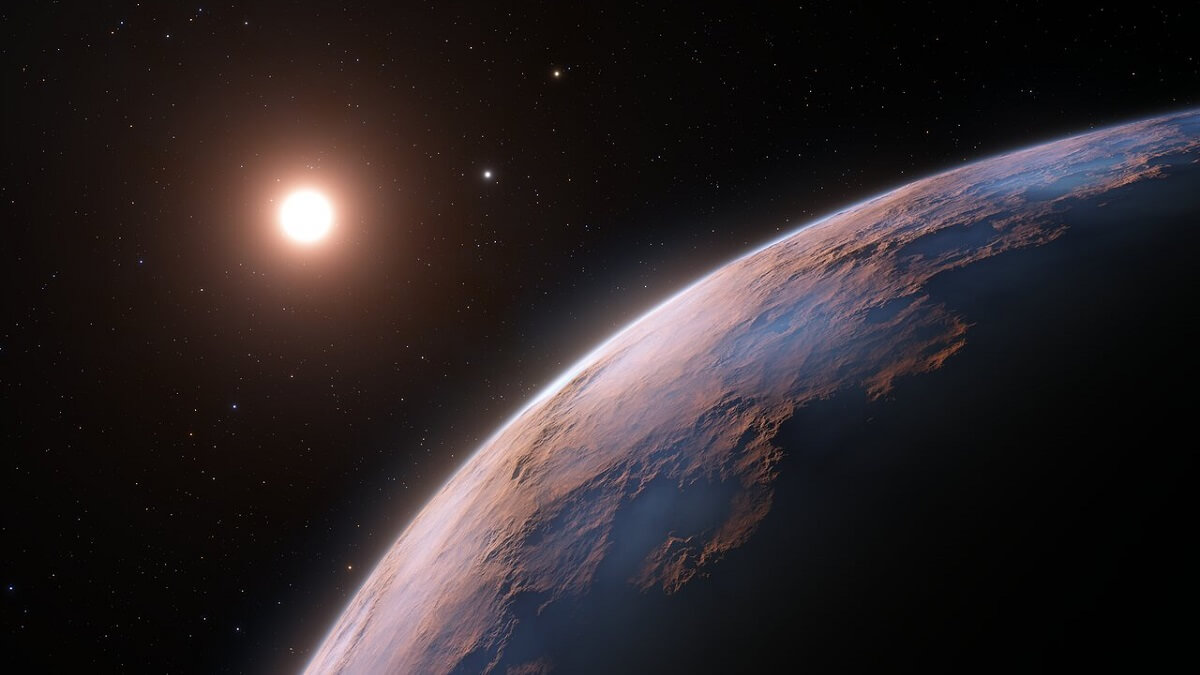 Artist’s impression shows a close-up view of Proxima d, a planet candidate recently found orbiting the red dwarf star Proxima Centauri
