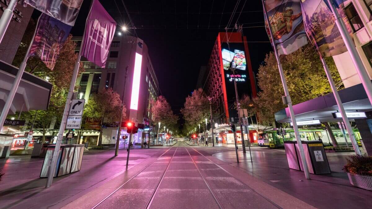 Melbourne at night during lockdown