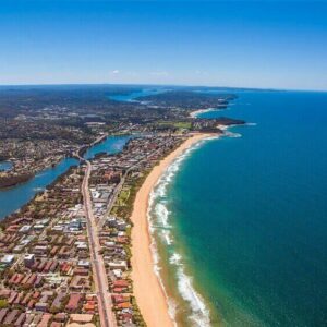 Aerial view of narrabeen beach, nsw, where an extreme storm occurred in 2016.