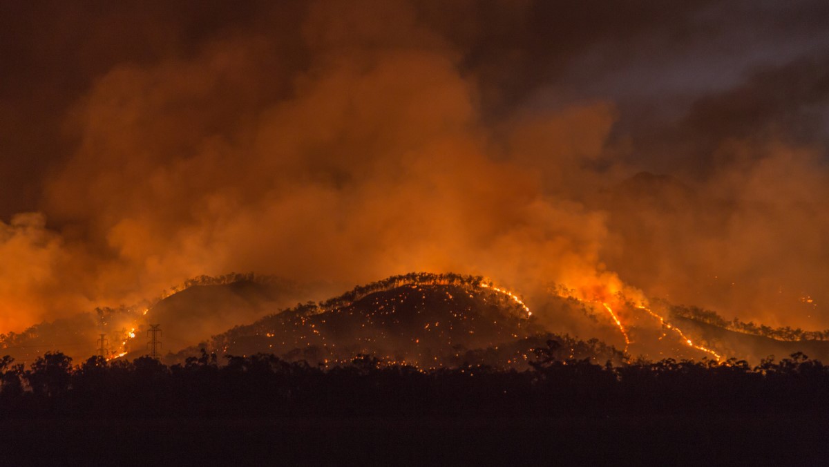 bushfire lines on distant hill