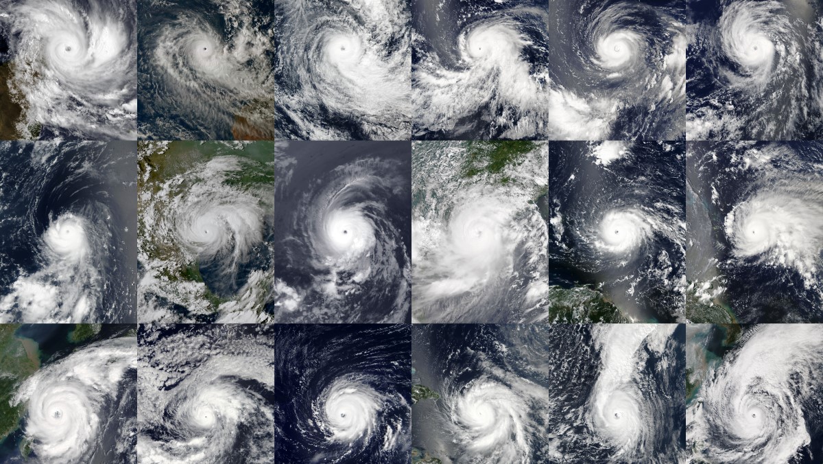 18 satellite images of tropical cyclones collated