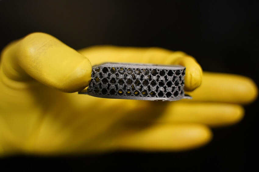A close-up of the smart implant for spinal fusion surgery