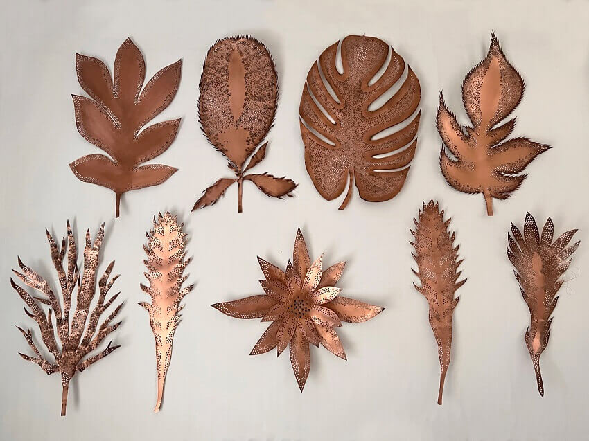 Photograph of the copper herbaria copper sculptures