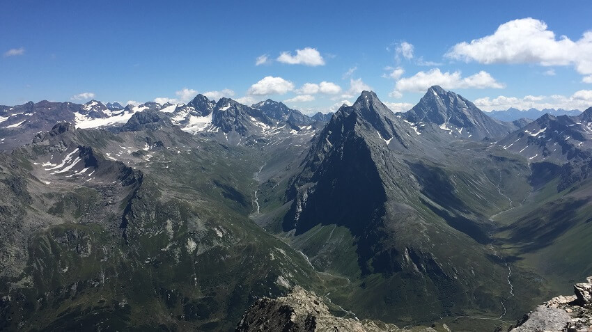 View of the swiss alps from pischahorn towards the summits called plattenhorner. Credit sabine rumpf