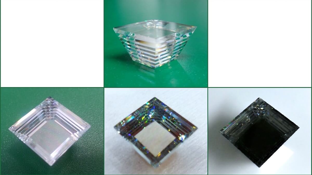 Different stages of the graded index glass pyramid fabrication