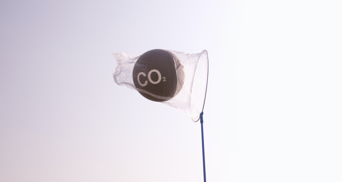 Stylised photo of CO2 being captured in a net