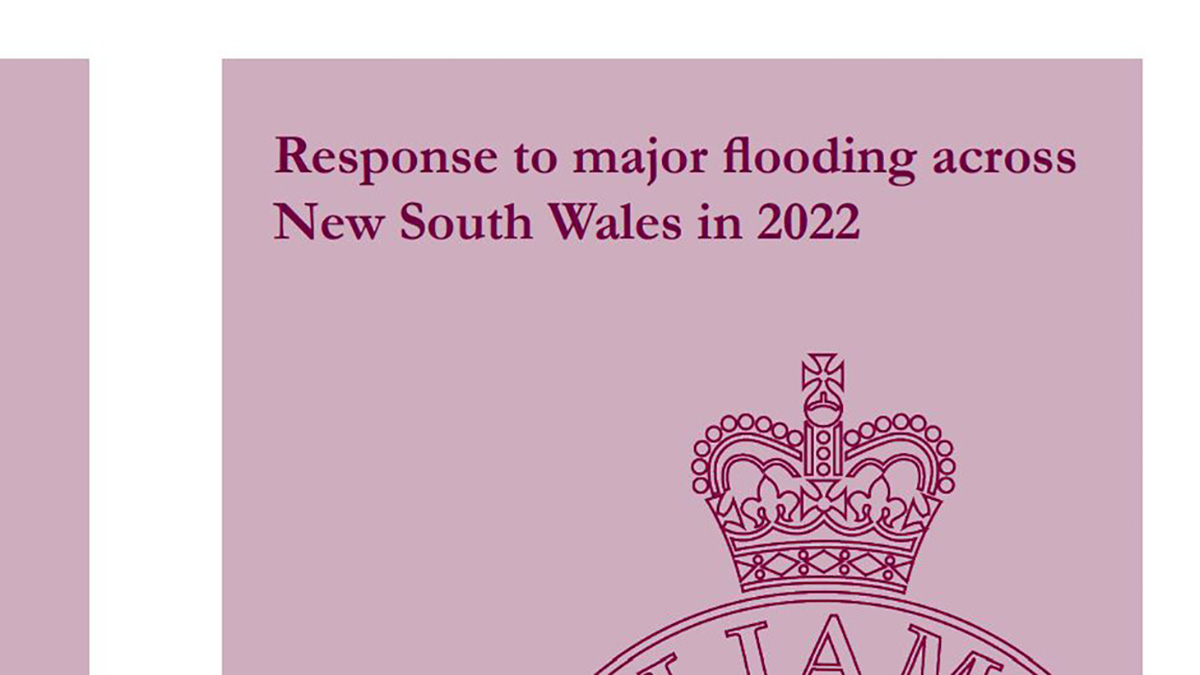 Front Page of Report with lettering 'Response to major flooding across NSW in 2022'