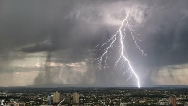 storm over Melbourne with big lightning strike