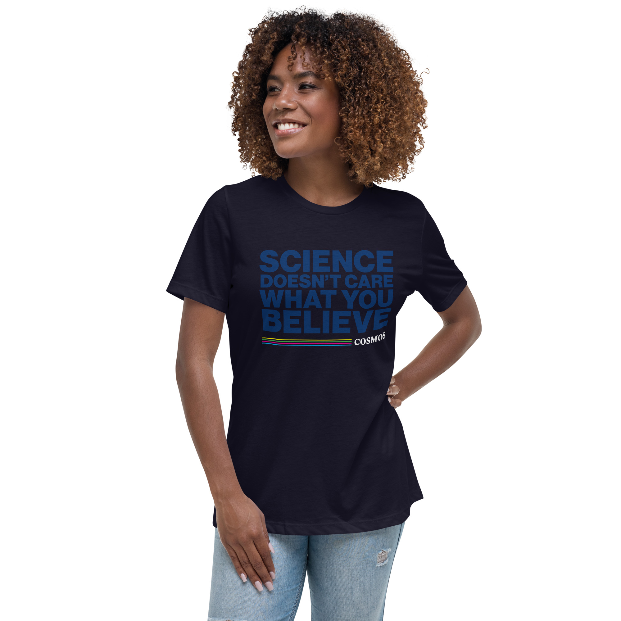 'Science Doesn't Care What You Believe' Women's Navy T-shirt FREE SHIPPING