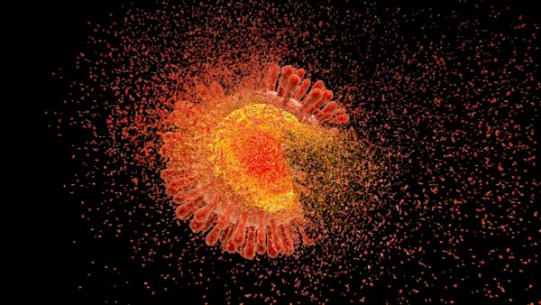 Destruction of Human Immunodeficiency Virus (HIV), computer illustration.