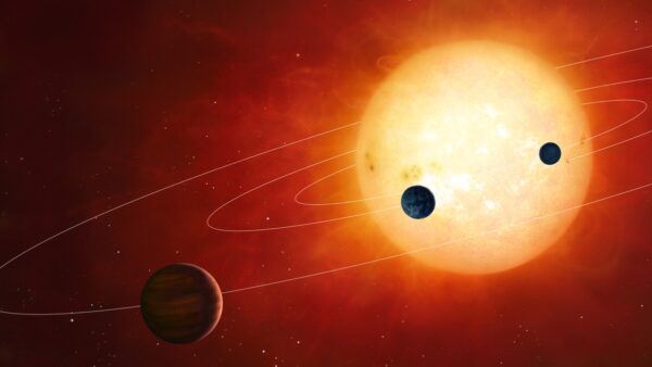 artists impression of sun surrounded by exoplanets