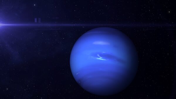 neptune from space with lens flare