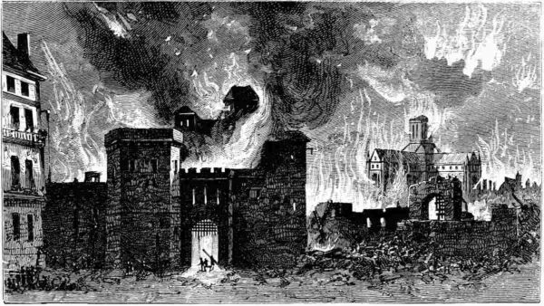 illustration of buildings on fire