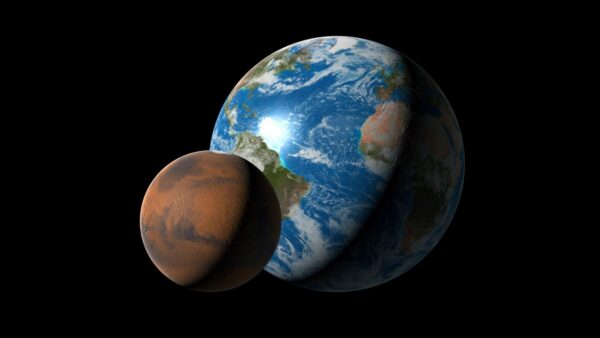 Earth compared to Mars, illustration - stock illustration