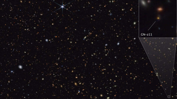 image of stars and galaxies with pullout showing gn-z11 galaxy