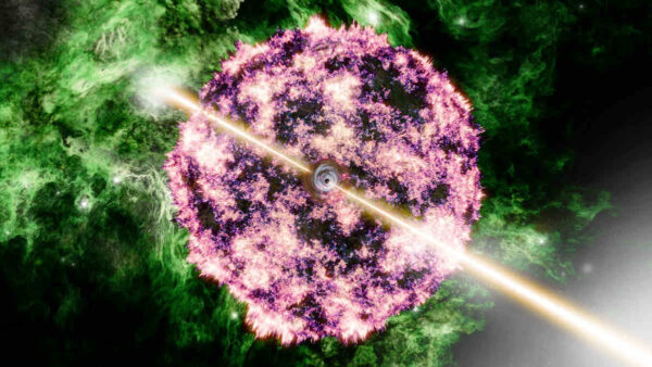 Artist's visualization of gamma ray burst showing the narrow relativistic jets