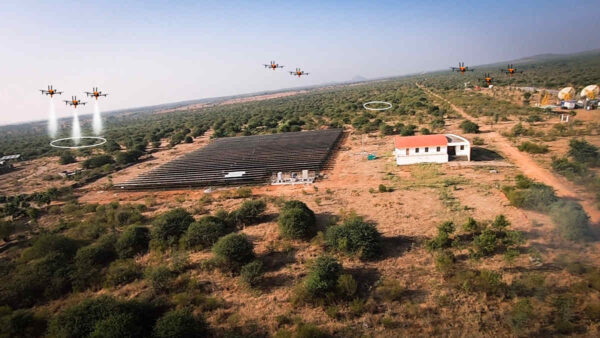 image of drone swarms over indian landscape