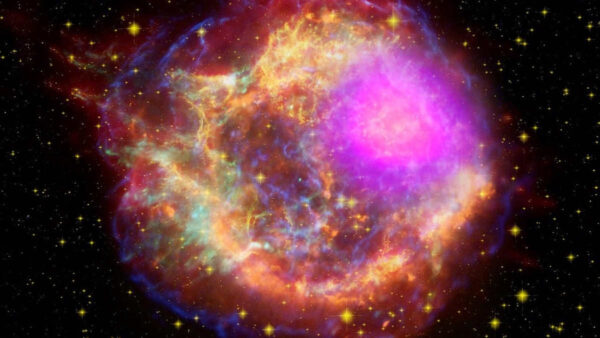 yellow pink supernova in space