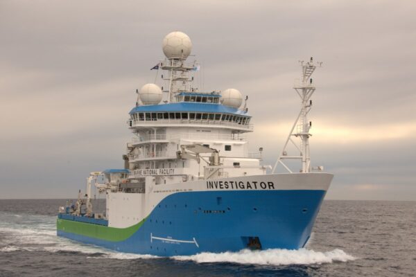 The RV Investigator ship on the ocean