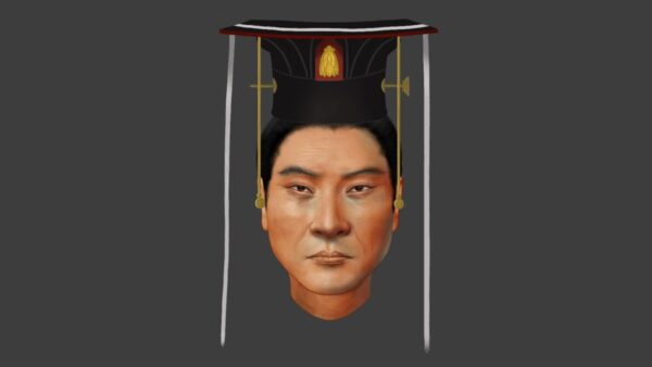 facial reconstruction of ancient chinese emperor on grey background