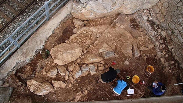 archaeological dig site from aerial view above
